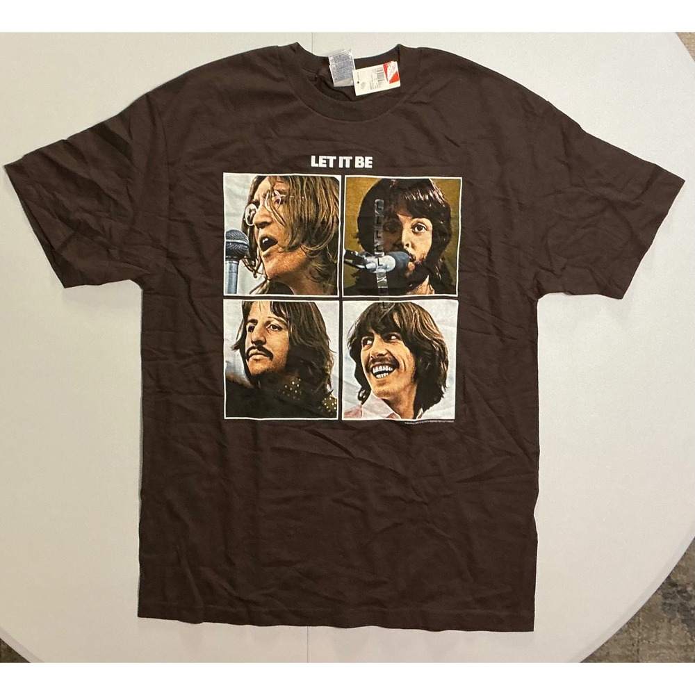 VTG Y2K The Beatles Let It Be Brown Graphic‎ T-Shirt 2004 Apple Corps AAA Mens L